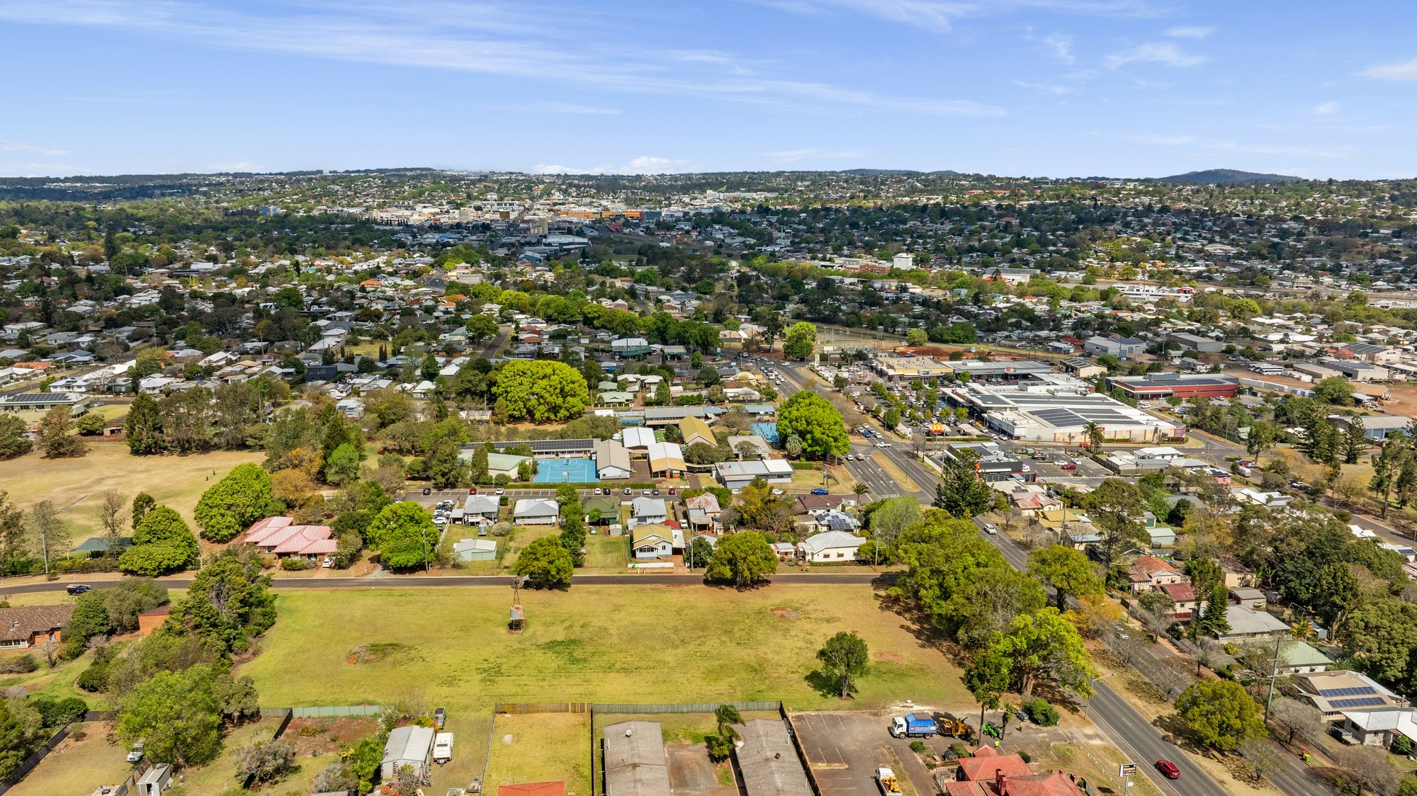Aerial view over the site looking toward the Toowoomba range