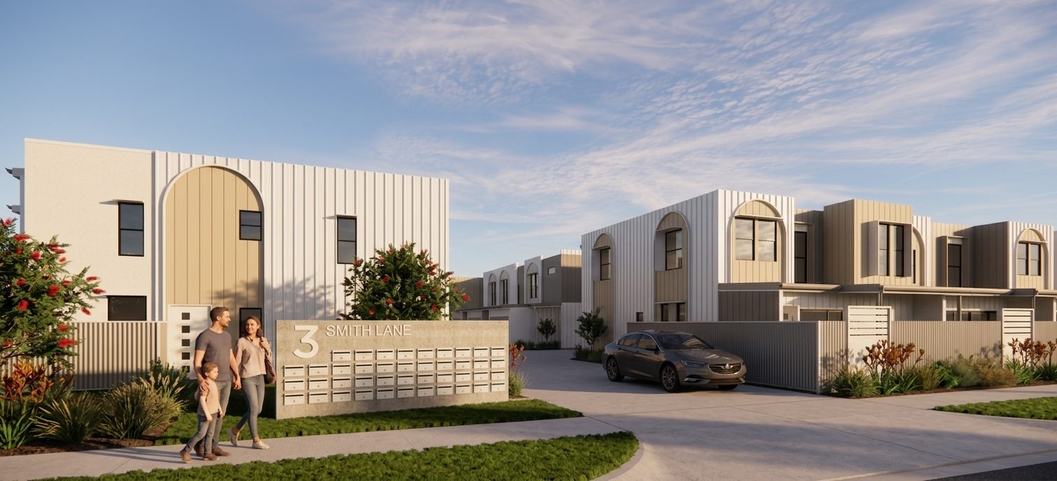 Street view render of the Smith Lane townhouses