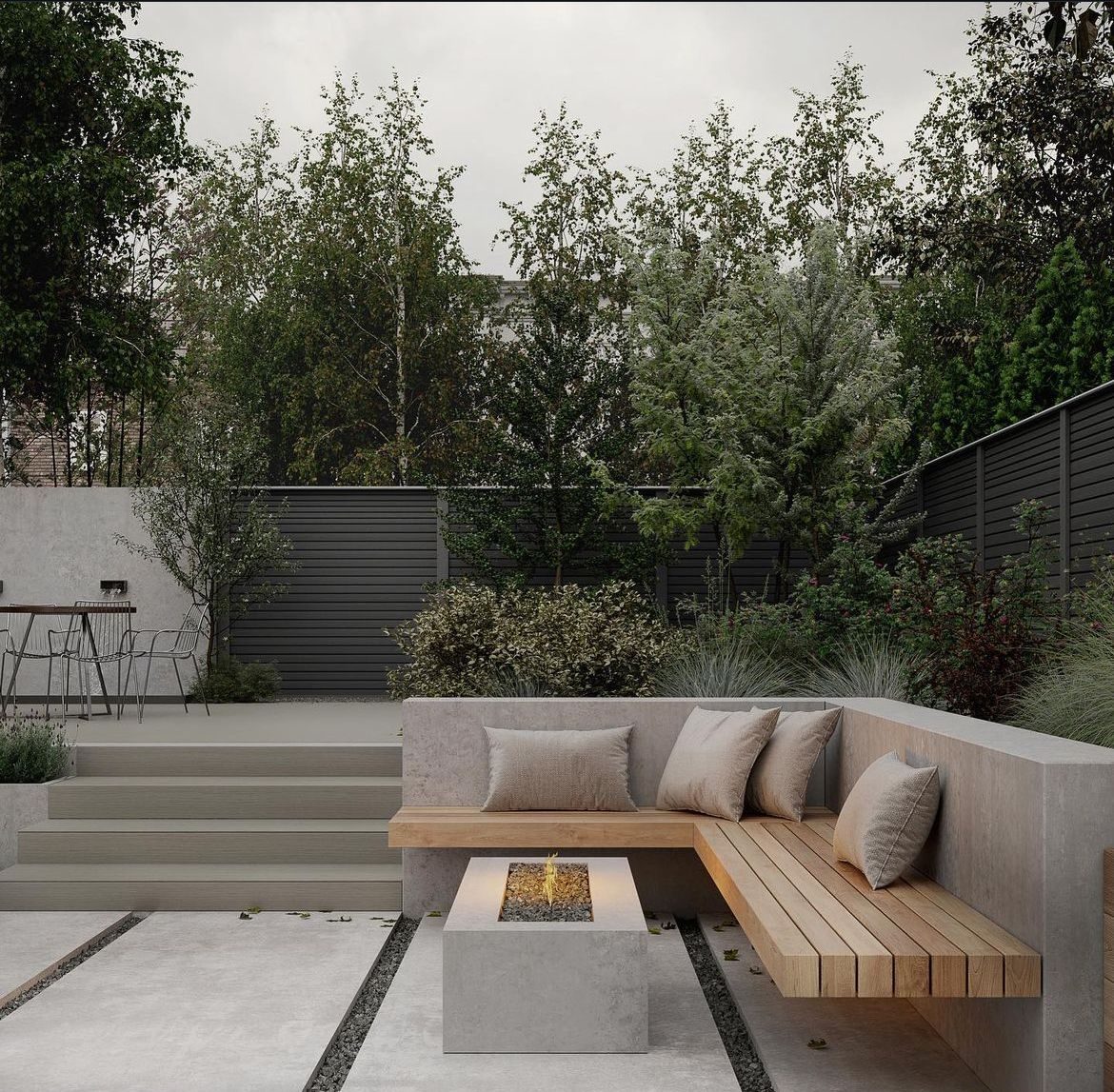 Courtyard with built-in seating and planting